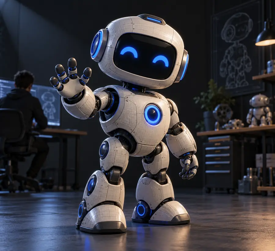 Illustrative rounded 3D robot artwork